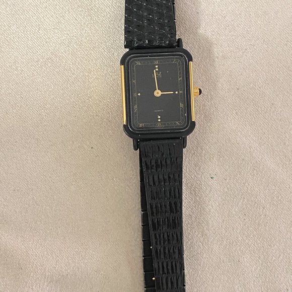 Vintage Jaz Paris French Designer Gold 18K gold plated 2 Tone Watch Black & Gold - Picture 3 of 9